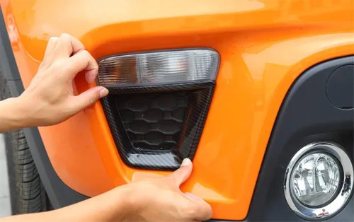 Vista 9 de YOCTM Accesorios para Jeep Renegade 2019 2020 2021, insertos de rejilla delantera, cubierta de malla + marco de luz antiniebla delantera + bisel