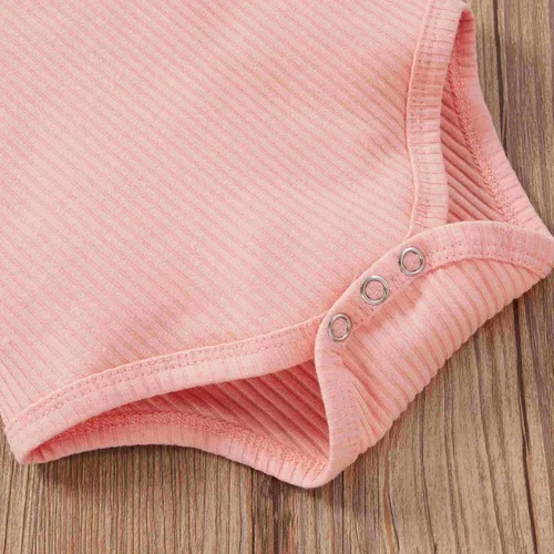 Vista 4 de TBUIALL Mameluco de color sólido estampado a rayas con cuello redondo y estampado floral para bebé niña