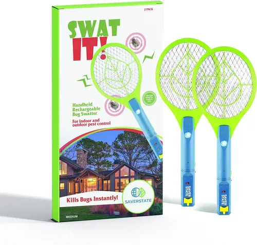 Vista 7 de SWAT IT! Bug Zapper - Raqueta recargable para matar insectos, 4000 voltios, cable de carga USB, paquete de 2 (mediano)