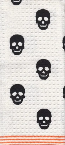 Vista 6 de Juego de toallas de cocina de Halloween, toallas de mano con lazo para colgar, diseño de calaveras con tema de calabaza, decoración del hogar