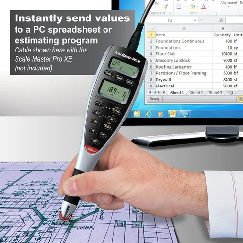 Vista 7 de Calculated Industries 6135 Scale Master Pro XE Advanced Digital Plan Medidor e Interfaz Cable para 6135, 15 pies