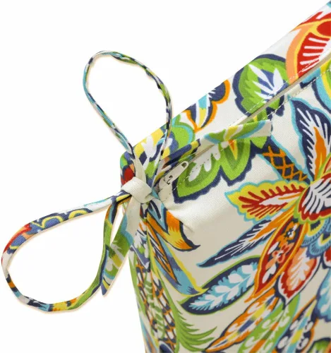 Vista 4 de Pillow Perfect Cojín de banco floral brillante para interiores y exteriores con lazos, 1 unidad, 18 x 45 pulgadas, azul/verde Copeland