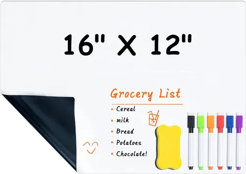 Vista 8 de M&G Pizarra magnética de borrado en seco para refrigerador, pizarra blanca de 12 x 8 pulgadas para cocina, juego de pizarra blanca pequeña con 4
