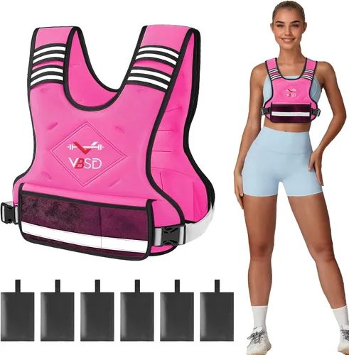 Vista 15 de VBSD Adjustable Weighted Vest for Women Men 4-10lb/11-20lb/20-32lb Vest with 6 Ironsand Weights Body Weight Vest with Reflective Strip for Running