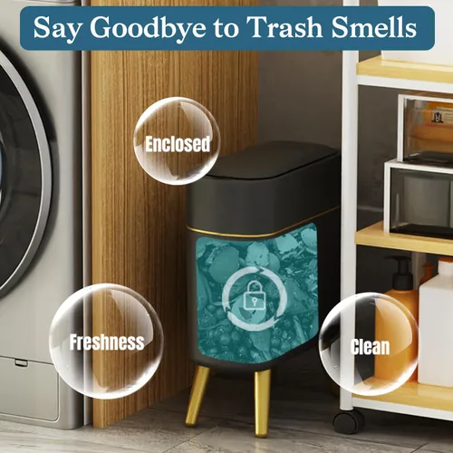 Vista 7 de LALASTAR Basurero automático de baño con tapa, sensor de movimiento para inodoro, cesta de basura inteligente delgada para cocina, sala de estar