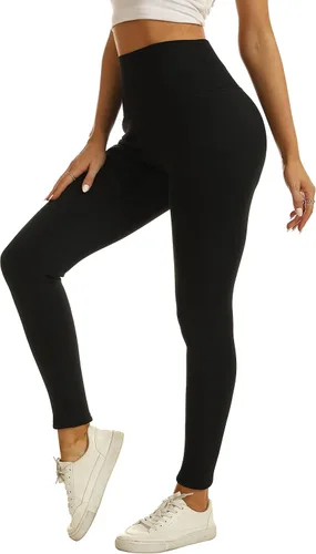 Vista 3 de Tengo Leggings con forro polar para mujer, cálidos, gruesos, térmicos, de cintura alta, pantalones de terciopelo XS-XXL