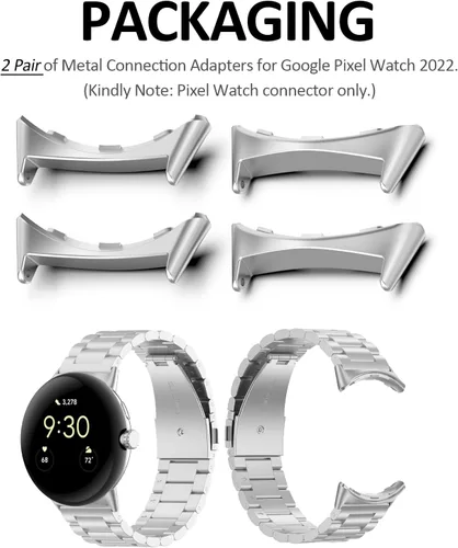 Vista 6 de Paquete de 4 conectores de correa de reloj compatibles con adaptador de reloj Google Pixel Watch 2, adaptador de conector reemplazable de metal