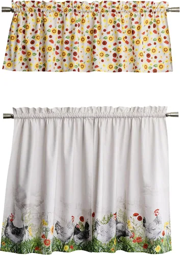 Vista 50 de Maison d' Hermine Juego de cortinas de cocina para ventanas, juego de cortinas de cocina 100% algodón, cenefas para el hogar [2 niveles