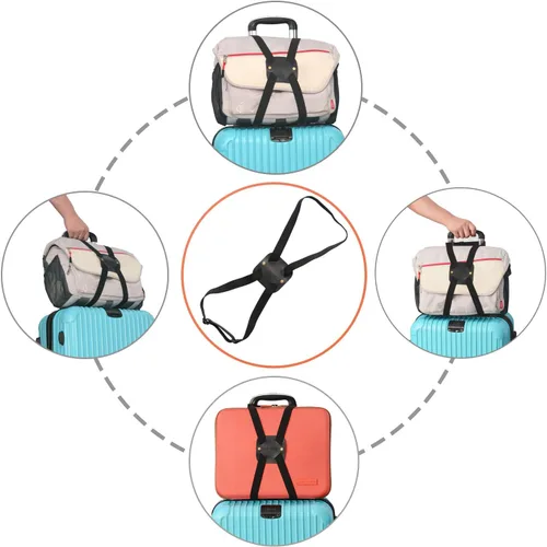 Vista 6 de Correas elásticas para equipaje hechas de cuero auténtico un accesorio de maleta de viaje ajustable y portátil negro