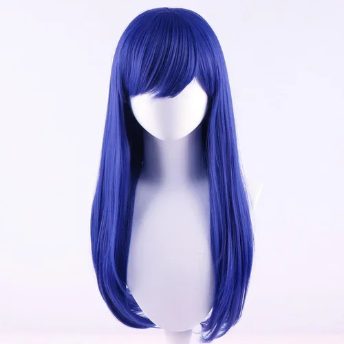 Vista 2 de Peluca larga azul recta para mujer, fiesta de Halloween, espectáculo de anime, pelucas sintéticas para disfraz de cosplay B-AZUL