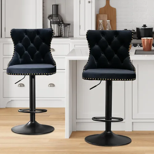 Vista 9 de Aoowow Juego de 2 taburetes de bar giratorios ajustables con parte trasera de terciopelo copetudo, sillas de bar modernas tapizadas con cabeza
