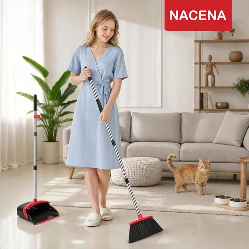 Vista 7 de NACENA - Juego de escoba y recogedor con dientes, con mango ajustable de 52 pulgadas de largo, para limpiar cabello, adecuado para el hogar, cocina