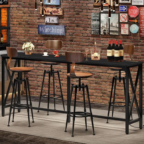 Vista 13 de CHOEZON Mesa de bar de 55 pulgadas, mesa de comedor de cocina con toma de corriente y reposapiés, estilo industrial, para pub, sala de estar, marrón