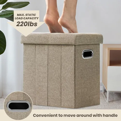 Vista 5 de COSYLAND Otomana con almacenamiento plegable de tela, reposapiés otomano para habitación, muebles plegables pequeños y altos con asas de tapa, 16.5