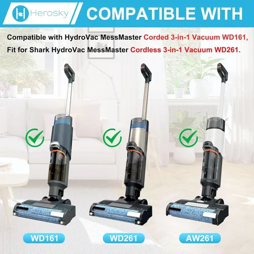 Vista 2 de WD161 Juego de rodillos y filtro para aspiradora Shark HydroVac MessMaster húmeda y seca WD161 WD261 AW261 (Kit de 2 cepillos y 4 filtros de espuma)