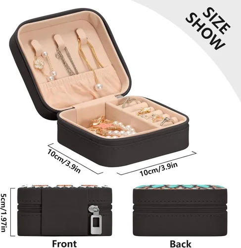 Vista 5 de Joyero de viaje personalizado con patrón azteca, de piel sintética, caja de joyería portátil personalizada, organizador de joyas de viaje, pequeña