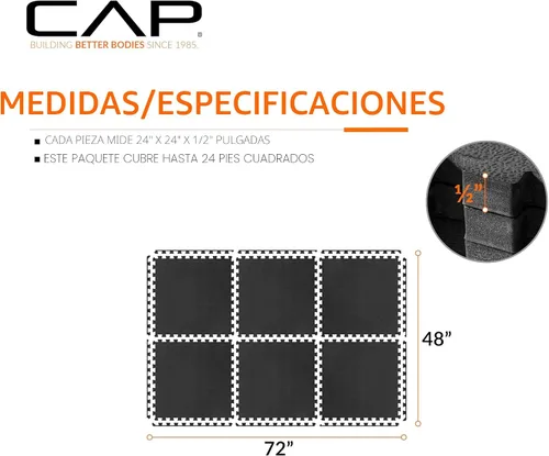 Vista 4 de CAP Barbell Tapete de Ejercicio tipo Rompecabezas de Espuma EVA Entrelazada de 1/2 Pulgada para Piso de Gimnasio en Casa - 1 Paquete 24" x 24" x
