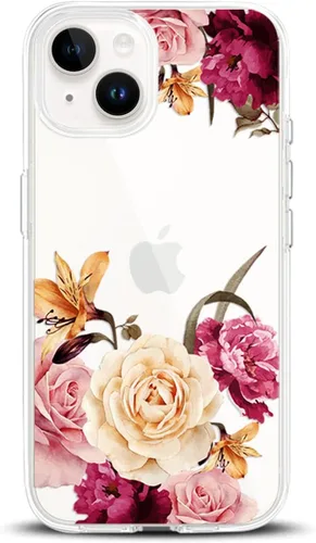 Vista 22 de Compatible con iPhone 14, funda protectora de encaje negro transparente con flores florales a prueba de golpes, parte trasera dura, delgada, bonita