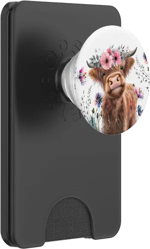 Vista 7 de PopSockets adhesivo PopGrip de vaca escocesa floral de vaca escocesa para bebé
