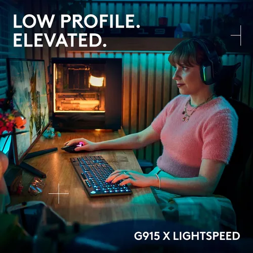 Vista 2 de Logitech G Teclado mecánico inalámbrico Lightspeed 915 X para juegos, teclas PBT de doble disparo, teclas totalmente programables, teclados RGB