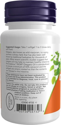 Vista 3 de NOW Foods Suplementos, aceite de orégano con aceite de jengibre e hinojo, recubrimiento entérico, 90 cápsulas blandas