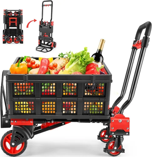 Vista 12 de Carro de mano plegable de 330 libras, de transporte resistente, combinación de cuatro ruedas y dos ruedas convertible carrito Dolly con mango