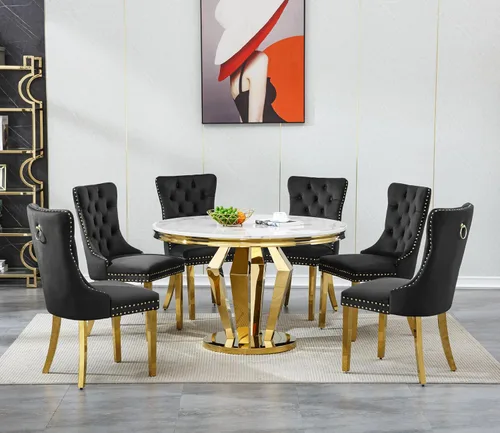 Vista 77 de Juego de 5 mesas de comedor, juego de mesa de cocina y comedor para 4, mesa de cocina rectangular de mármol sintético blanco de 47 pulgadas con base