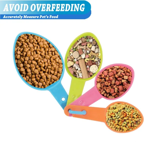 Vista 3 de HINMAY Juego de cucharas medidoras de plástico para alimentos de mascotas, para perros, gatos y aves (color aleatorio) Use for measuring pet food