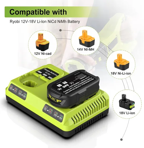 Vista 3 de Powilling Paquete de 2 baterías de repuesto de 18 V para Ryobi 18 V batería de litio 3.5Ah P102 P103 P105 P107 P108 P109 con cargador de batería