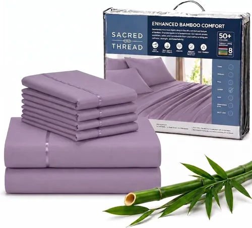 Vista 95 de Sacred Thread Sábanas de rayón derivado de bambú tamaño individual, sábanas refrescantes de bolsillo profundo de 18 pulgadas para personas que