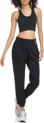 Vista 4 de Tommy Hilfiger Pantalón deportivo con cintura elástica y puños para mujer, con bolsillos inclinados, rayas globales en la cintura