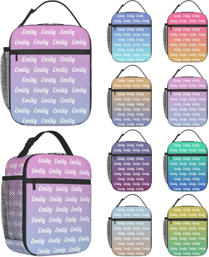 Vista 12 de Lonchera personalizada para hombres, mujeres y adultos con nombre, imagen, texto, foto, bolsa de almuerzo aislada personalizada para el trabajo