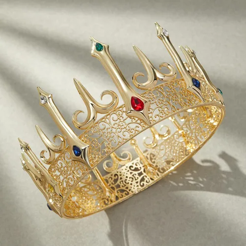 Vista 5 de SWEETV Corona dorada de rey para hombres, coronas de cristal de príncipe, tiaras medievales reales, accesorios de disfraz para baile de graduación