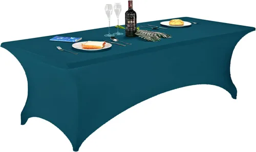 Vista 53 de LZY Cubierta de Mesa Elástica Ajustable de Spandex para Mesa Plegable de 6 pies, 4 pies o 8 pies, Mantel de Cóctel Rectangular, Perfecto para Champn