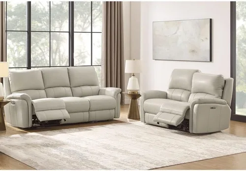 Vista 8 de Hydeline Erindale Zero Gravity Power - Sofá biplaza reclinable de cuero de grano superior, color gris cuarzo Quartz gris