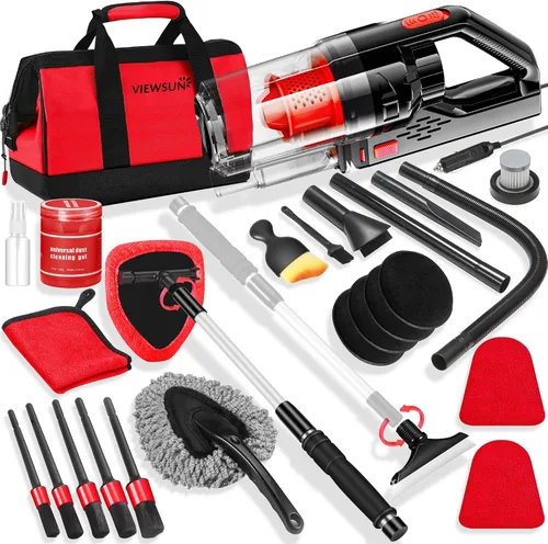Vista 15 de Kit de Limpieza para Automóvil, Kit de Detallado de Interiores de Automóvil con Aspiradora de Mano de Alta Potencia, Juego de Cepillos de Detallado