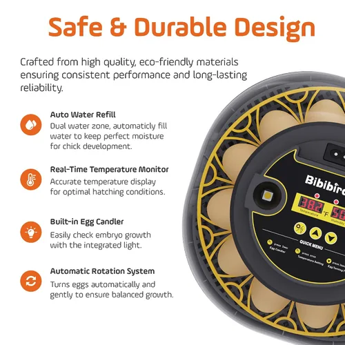 Vista 8 de Incubadoras para incubar huevos con giro automático de huevos y pantalla de humedad, control de temperatura, llenado automático de agua, vela