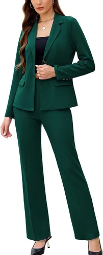Vista 12 de Women's 2 Piece Suits Business Casual Outfits Long Sleeve Solid Pantsuits Professional Office Work Sets