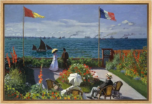 Vista 42 de wall26 Claude Monet - Paseo del acantilado en Pourville - Arte moderno impresionista - Lienzo enmarcado para arte para el hogar, 16 x 24 pulgadas