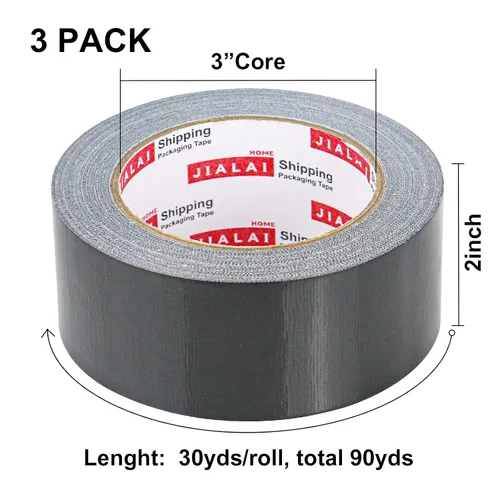 Vista 3 de JIALAI HOME Cinta adhesiva de alta resistencia, cinta negra de 2 pulgadas x 30 yardas, paquete de 3, 8.27 mil, fuerte, flexible, sin residuos