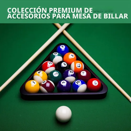 Vista 5 de Juego de 95 accesorios para mesa de billar: bolas, triángulo, estante, taco, tiza, puntas, calcomanías, paño, cepillo y limpiador