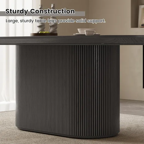 Vista 4 de Mesa de comedor ovalada de 63 pulgadas para 2-6 personas, mesa de cocina negra moderna, mesa de comedor rectangular de lujo, mesa de comedor