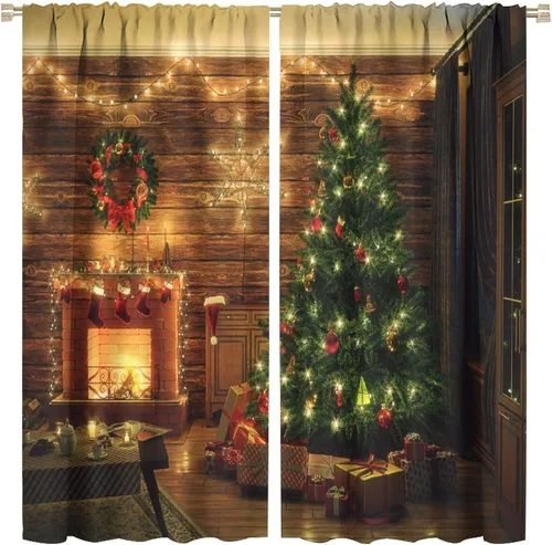 Vista 9 de Cortina opaca de Navidad para ventana, campanas de Navidad, festivales, decoración de atmósfera, cortina para sala de estar, habitación