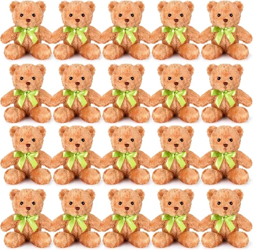 Vista 8 de Hungdao 24 piezas de osos de peluche a granel de 10 pulgadas, lindo oso de peluche suave con lazo verde para regalo de baby shower, cumpleaños