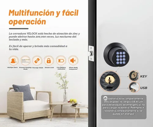 Vista 2 de Cerradura de pomo de puerta con teclado, pomo de puerta de entrada sin llave con mango antideslizante, bloqueo automático, pomo de puerta Negro