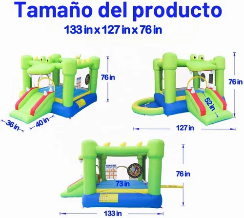 Vista 5 de Casa inflable con tobogán, castillo hinchable con soplador y casa de pelotas, juego de dos objetivos de dardos