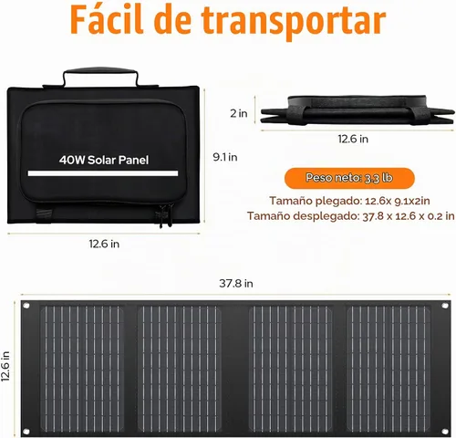 Vista 8 de Panel solar plegable de 40W para central eléctrica portátil Portable Solar Panel Charger for iPhone, iPad, Laptop, Camping Solar Panels for