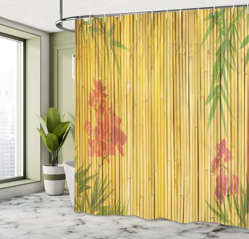 Vista 4 de Ambesonne Home, juegos de cortinas de regadera con ganchos