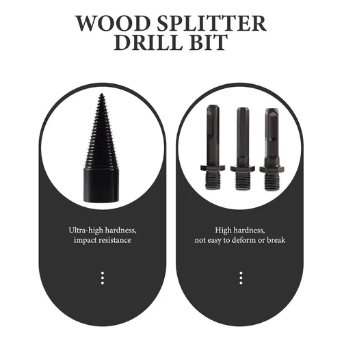 Vista 4 de 4pcs Wood Log Splitter Drill Bit Set with 3 Detachable Handles (Round, Square, Hex) 32mm Carbon Steel Firewood Splitting Tool for Electric Hammer
