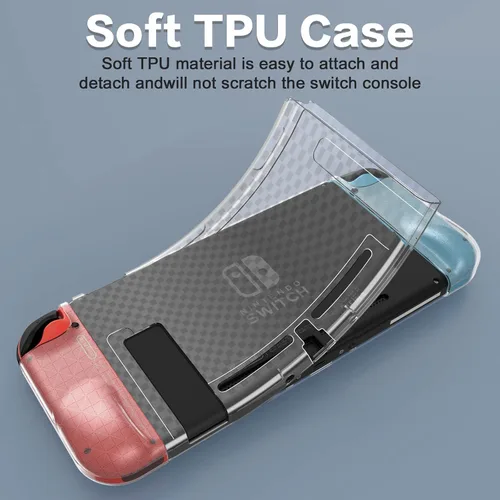 Vista 4 de HEYSTOP Funda compatible con Nintendo Switch, funda protectora de TPU suave acoplable para Nintendo Switch con protector de pantalla de vidrio